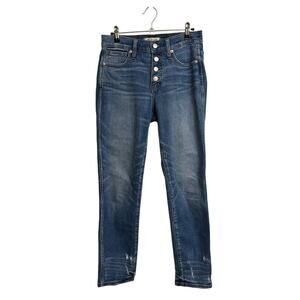 Madewell Jeans Womens 26 Blue Slim Straight Distressed Button-Front High Rise
